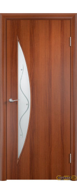 Межкомнатная дверь Тип С-07 / Цвет Итальянский орех / Остекление "Сатинато" c фьюзингом / Двери Верда