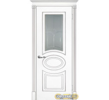 Дверь Смальта 03 / Цвет Белый ral 9003 патина серебро / Сатинат, пескоструйная обработка / Двери ТЕКОНА