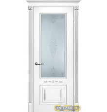 Дверь Смальта 04 / Цвет Белый ral 9003 патина серебро / Сатинат, пескоструйная обработка / Двери ТЕКОНА