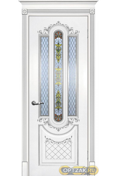 Дверь Смальта 13 / Цвет Белый ral 9003 патина серебро / Сатинат, шелкотрафаретная печать / Двери ТЕКОНА