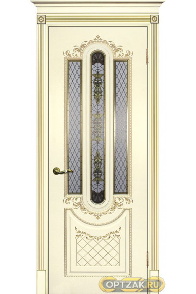 Дверь Смальта 13 / Цвет Слоновая кость ral 1013 патина золото / Сатинат, ультрафиолетовая печать / Двери ТЕКОНА
