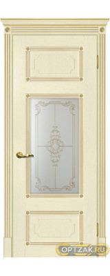 Дверь Флоренция-3 / Цвет ваниль, патина золото / Сатинат, контурный полимер золото / Двери МАРИАМ
