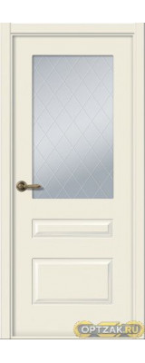 Дверь Роялти / Цвет Эмаль жемчуг / Мателюкс белый витраж / Двери Belwooddoors