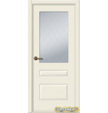 Дверь Роялти / Цвет Эмаль жемчуг / Мателюкс белый витраж / Двери Belwooddoors