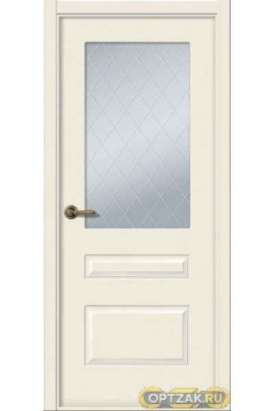 Дверь Роялти / Цвет Эмаль жемчуг / Мателюкс белый витраж / Двери Belwooddoors