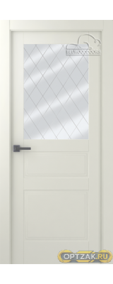 Дверь Инари / Цвет Эмаль жемчуг / Мателюкс белый витраж / Двери Belwooddoors