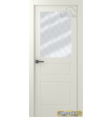 Дверь Инари / Цвет Эмаль жемчуг / Мателюкс белый витраж / Двери Belwooddoors