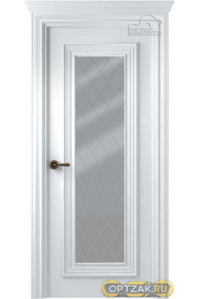 Дверь Палаццо 1 / Цвет Эмаль белый / Мателюкс белый витраж / Двери Belwooddoors