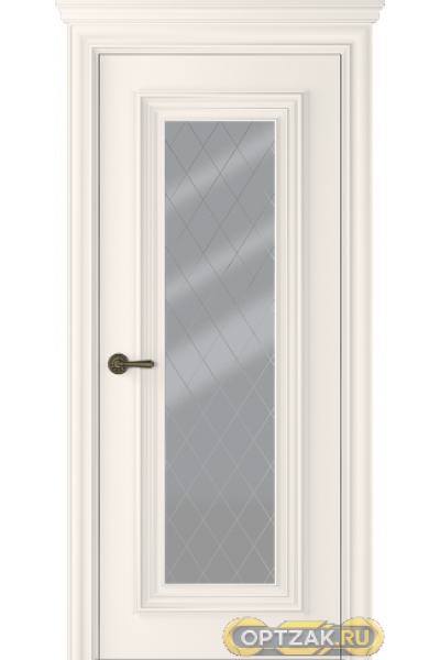Дверь Палаццо 1 / Цвет Эмаль жемчуг / Мателюкс белый витраж / Двери Belwooddoors