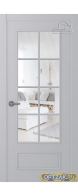 Дверь Ламира 5 / Цвет Эмаль светло - серый / Прозрачное каленое / Двери Belwooddoors