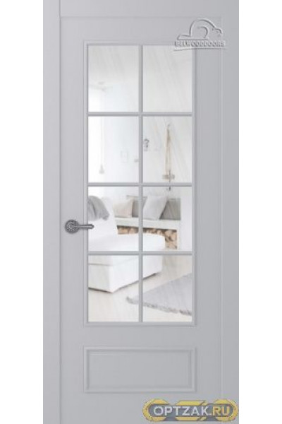 Дверь Ламира 5 / Цвет Эмаль светло - серый / Прозрачное каленое / Двери Belwooddoors